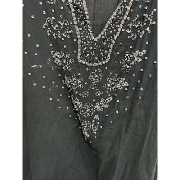 Club Z Collection Beaded V-Neck Tunic Top Black Sz Large 3/4 Sleeve Embellished - Picture 4 of 9